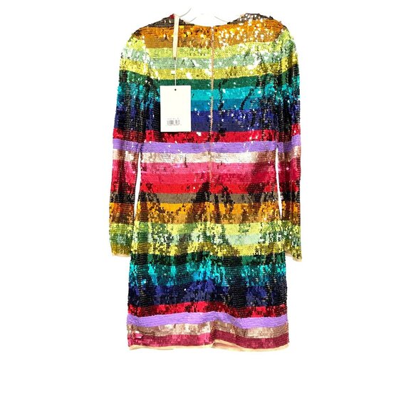 Mac Duggal Striped Sequin Long Sleeve Colorful Mini Dress Size 4 NWT - Picture 4 of 9